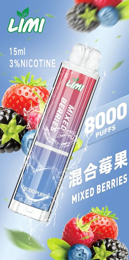 【LIMI】8000口拋棄式電子煙 吸氣即亮燈條 15ml 可充電 3%尼古丁鹽 冰爽水果口味 現貨秒發:圖片 2