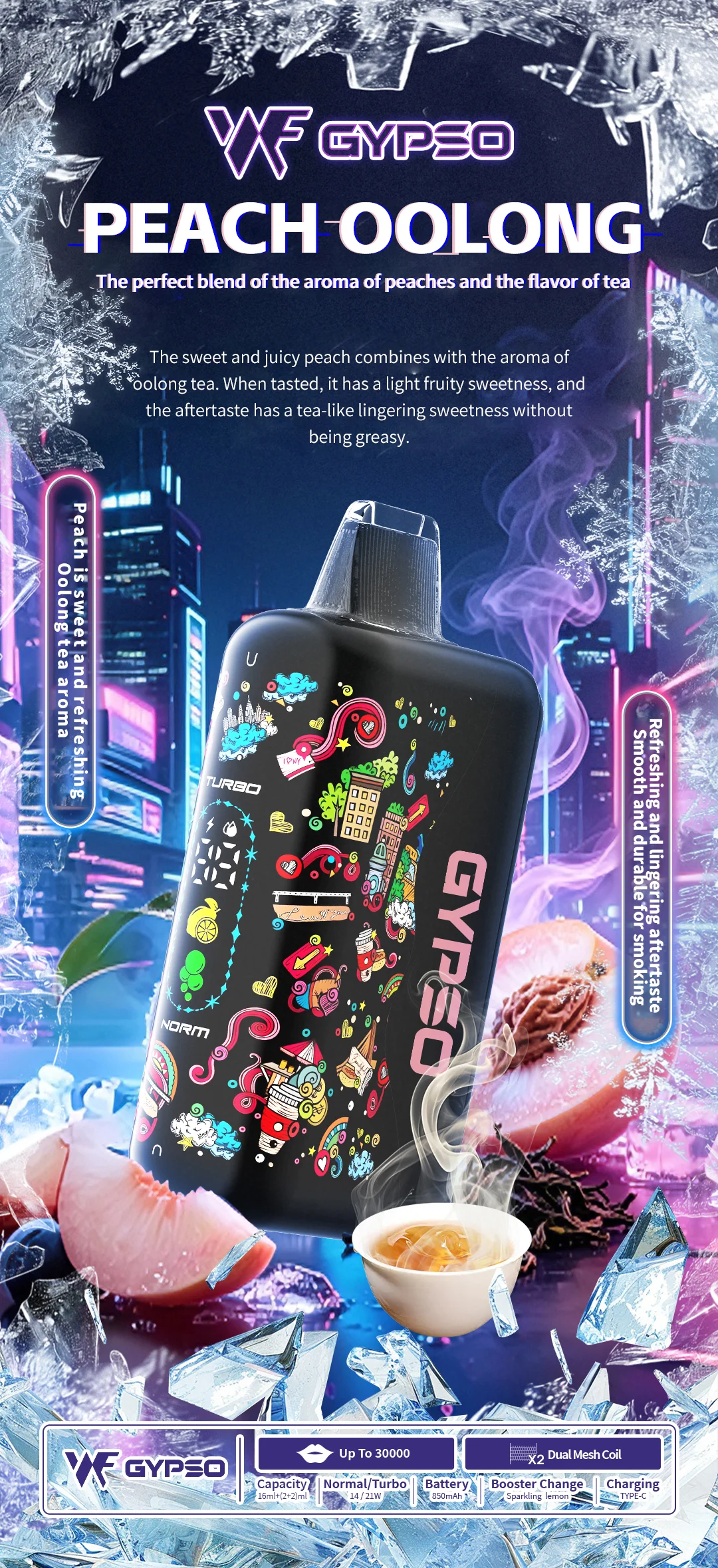 【GYPSO 滿天星】30000口拋棄式電子煙 14W-21W雙模式雙功率 Dual Mesh雙網芯 18ml巨量油艙 850mAh可充電 台灣現貨秒發:圖片 5