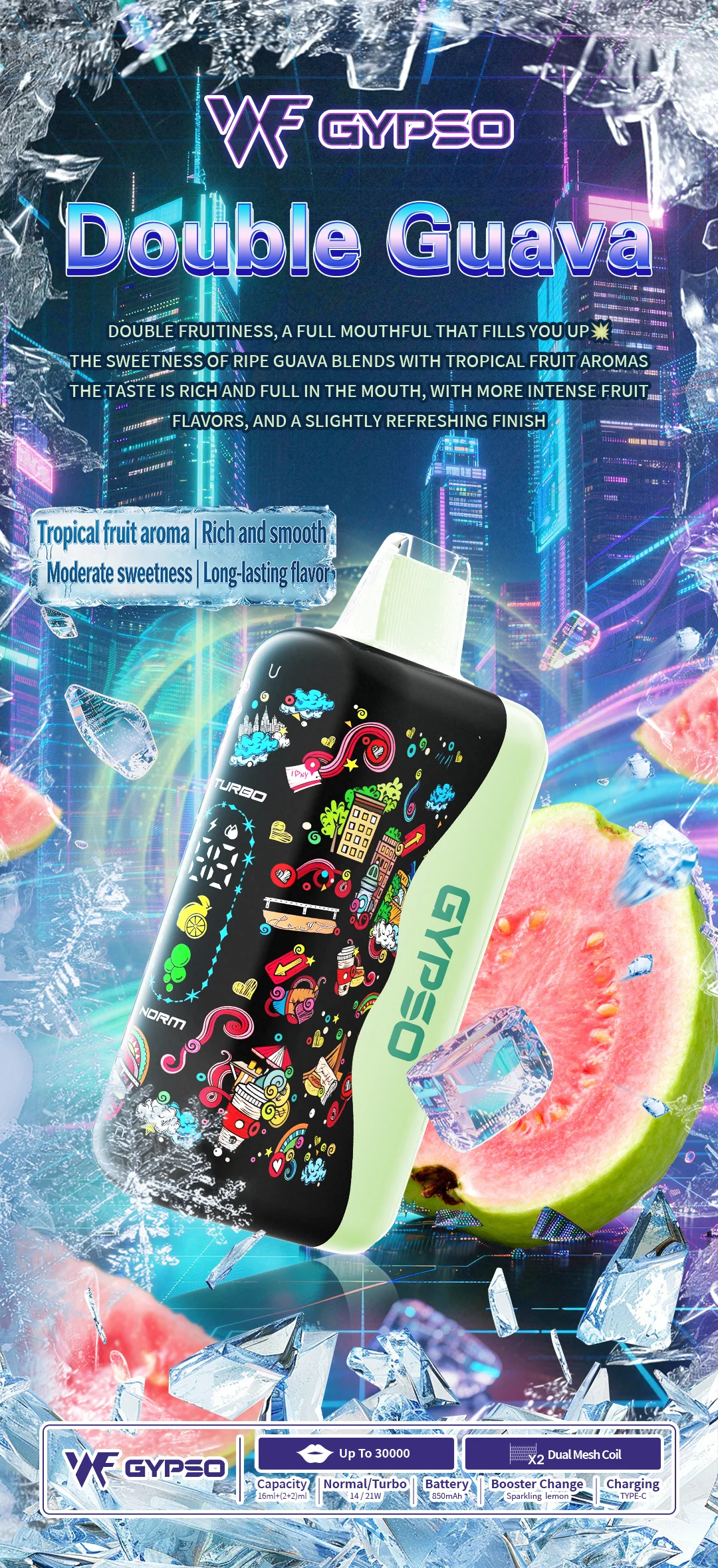 【GYPSO 滿天星】30000口拋棄式電子煙 14W-21W雙模式雙功率 Dual Mesh雙網芯 18ml巨量油艙 850mAh可充電 台灣現貨秒發:圖片 6