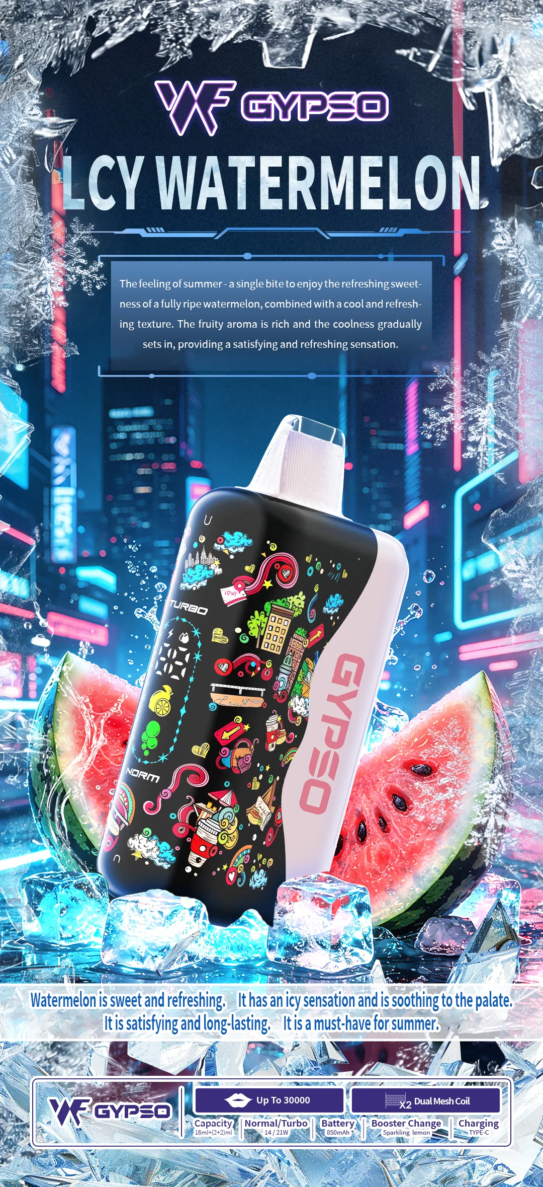 【GYPSO 滿天星】30000口拋棄式電子煙 14W-21W雙模式雙功率 Dual Mesh雙網芯 18ml巨量油艙 850mAh可充電 台灣現貨秒發:圖片 3