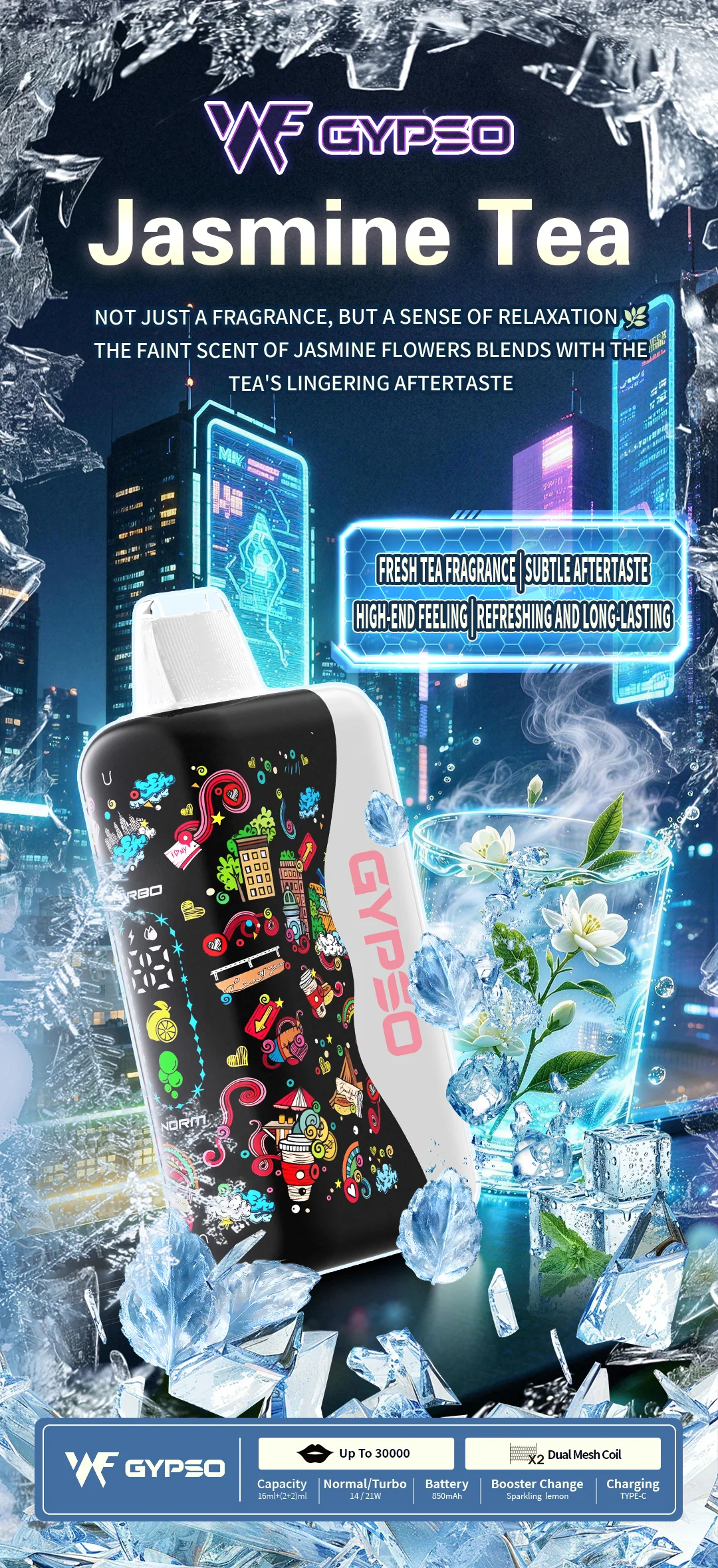 【GYPSO 滿天星】30000口拋棄式電子煙 14W-21W雙模式雙功率 Dual Mesh雙網芯 18ml巨量油艙 850mAh可充電 台灣現貨秒發:圖片 4