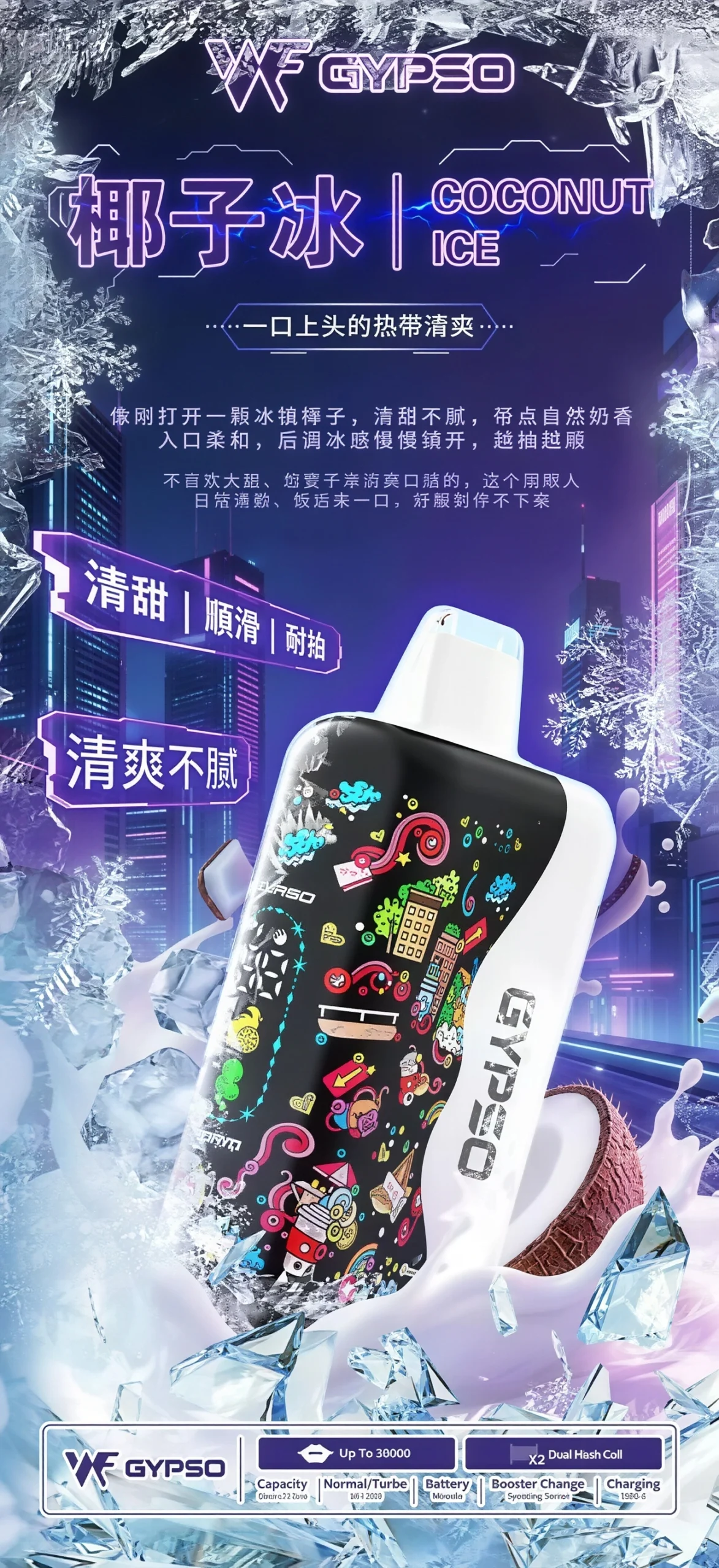 【GYPSO 滿天星】30000口拋棄式電子煙 14W-21W雙模式雙功率 Dual Mesh雙網芯 18ml巨量油艙 850mAh可充電 台灣現貨秒發:圖片 8